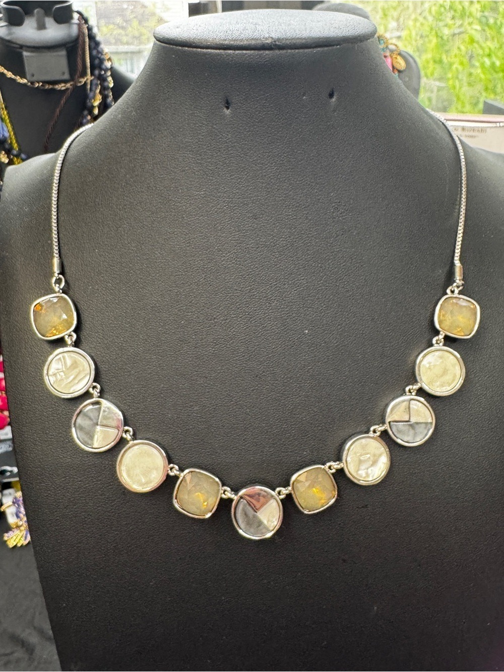 Ann Taylor Silver-Tone Necklace with Yellow and Clear Round Stations